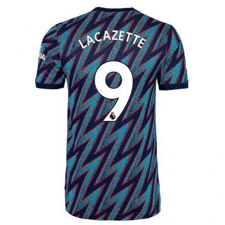 Femme Football Maillot Alexandre Lacazette #9 Bleu Noir Tenues Third 2021/22 T-shirt